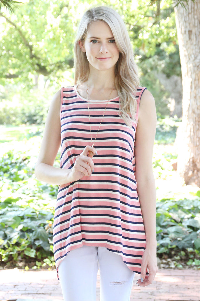 Striped Keyhole Back Swing Top