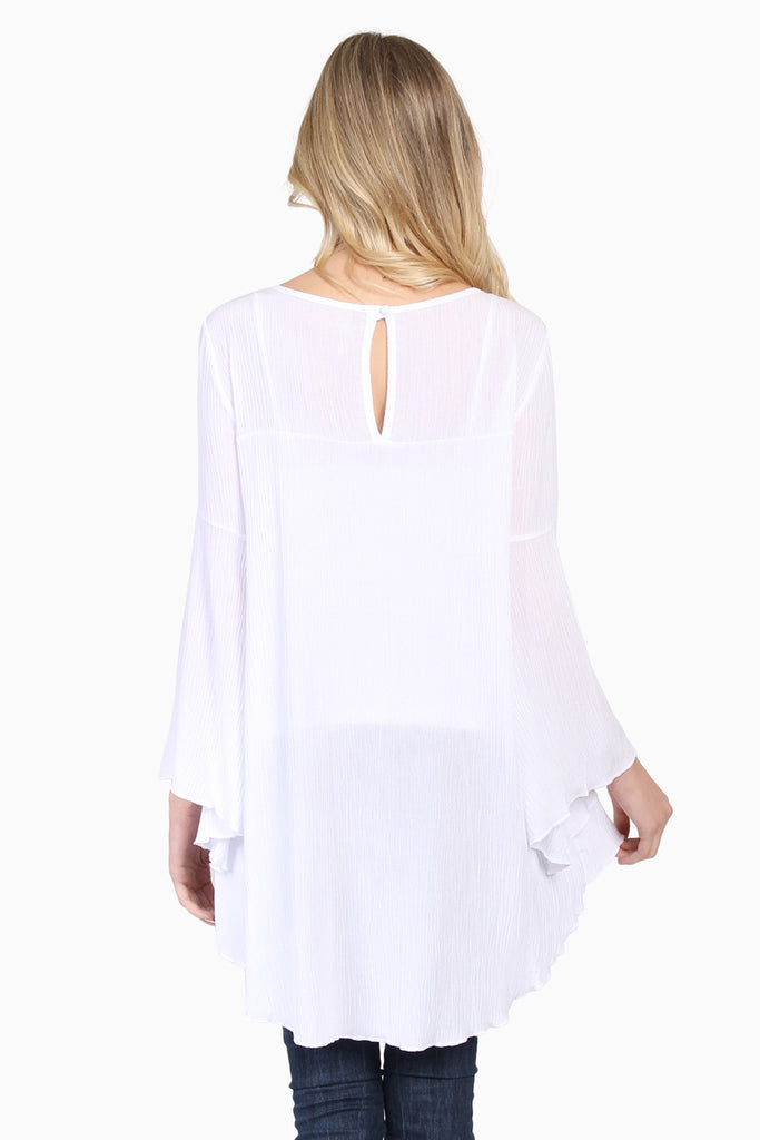 Lace Detail Chest Bell Sleeve High-Low Tunic