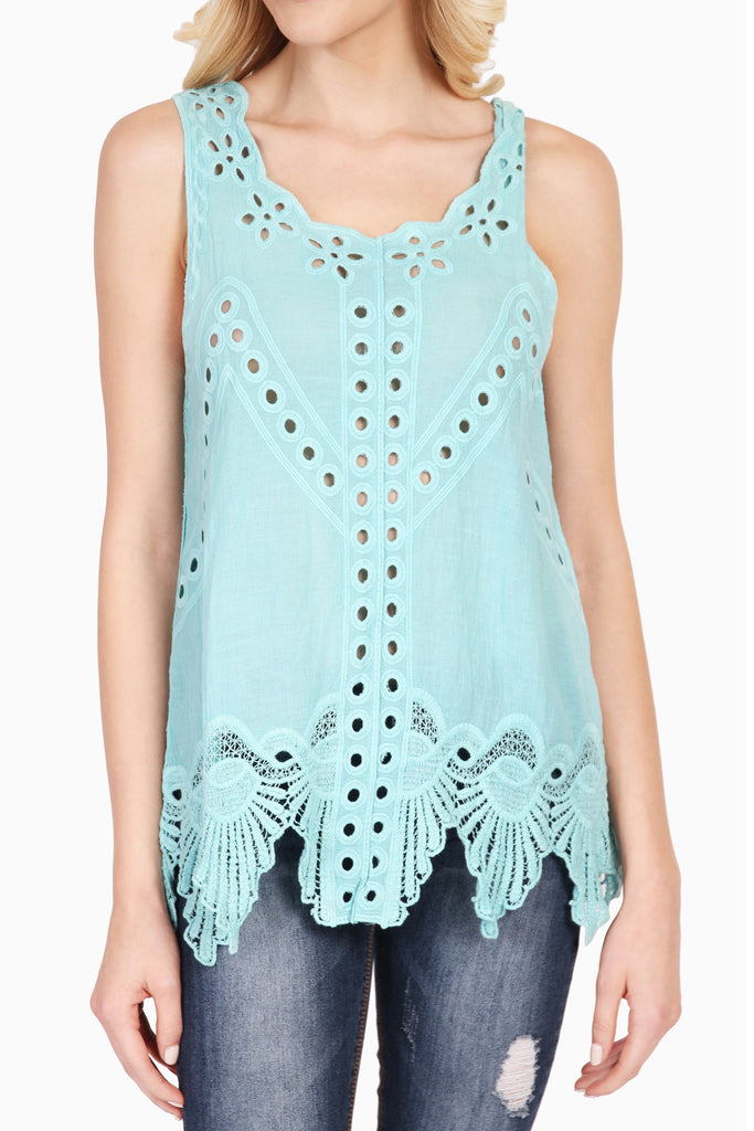 Scalloped Neckline Crochet Sleeveless Top