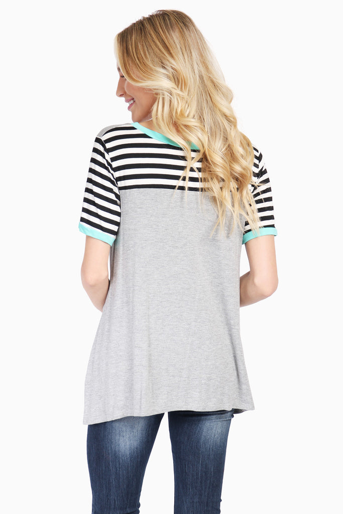 Striped Short Sleeve Swing Tee - Riah Fashion