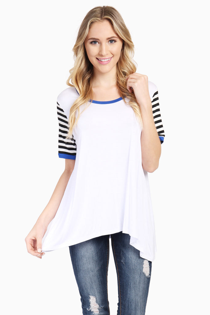 Striped Short Sleeve Swing Tee - Riah Fashion