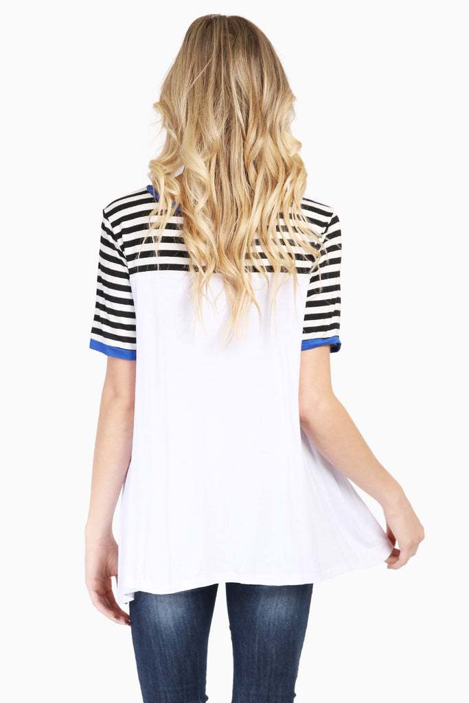 Striped Short Sleeve Swing Tee - Riah Fashion