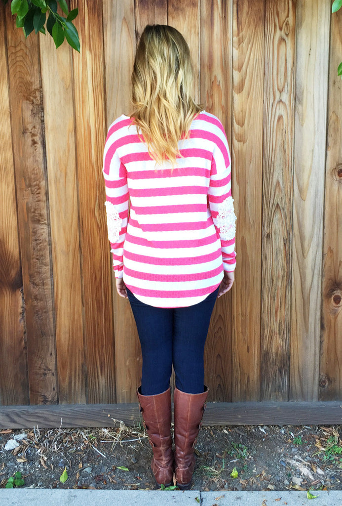 Lace Crochet Elbow Stripe Top-2 Colors! - Riah Fashion