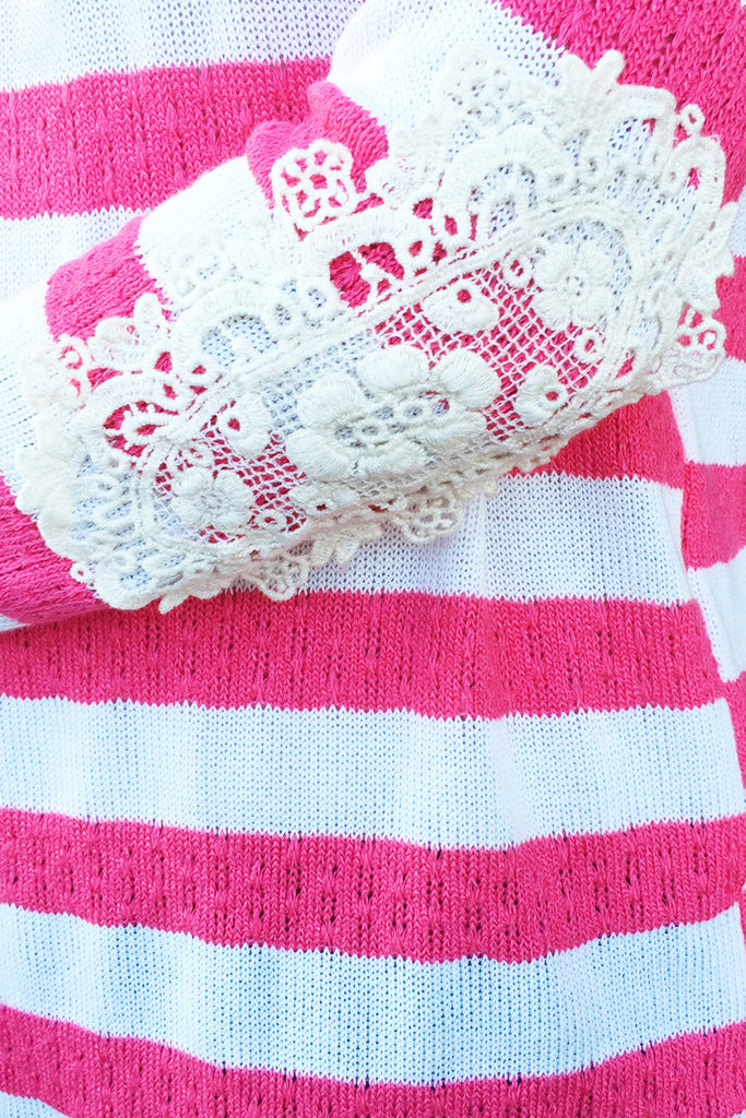 Lace Crochet Elbow Stripe Top-2 Colors! - Riah Fashion