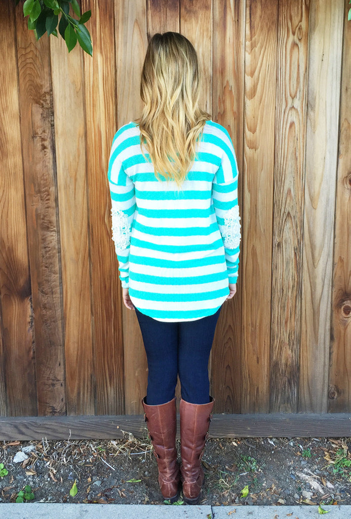 Lace Crochet Elbow Stripe Top-2 Colors! - Riah Fashion