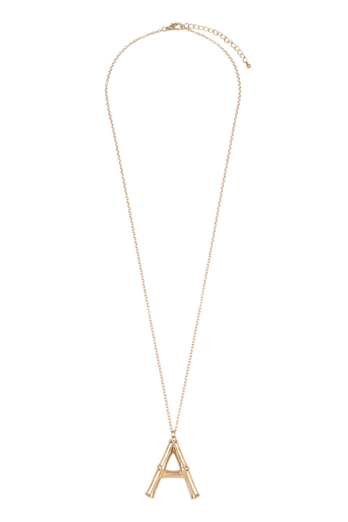 TNE0415 - CAST METAL BAMBOO ALPHABET NECKLACE WITH STUD EARRINGS