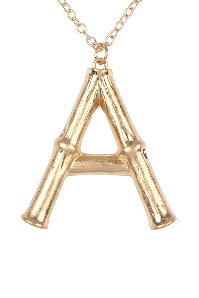 TNE0415 - CAST METAL BAMBOO ALPHABET NECKLACE WITH STUD EARRINGS