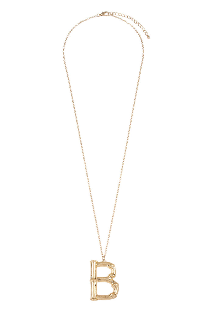 TNE0415 - CAST METAL BAMBOO ALPHABET NECKLACE WITH STUD EARRINGS
