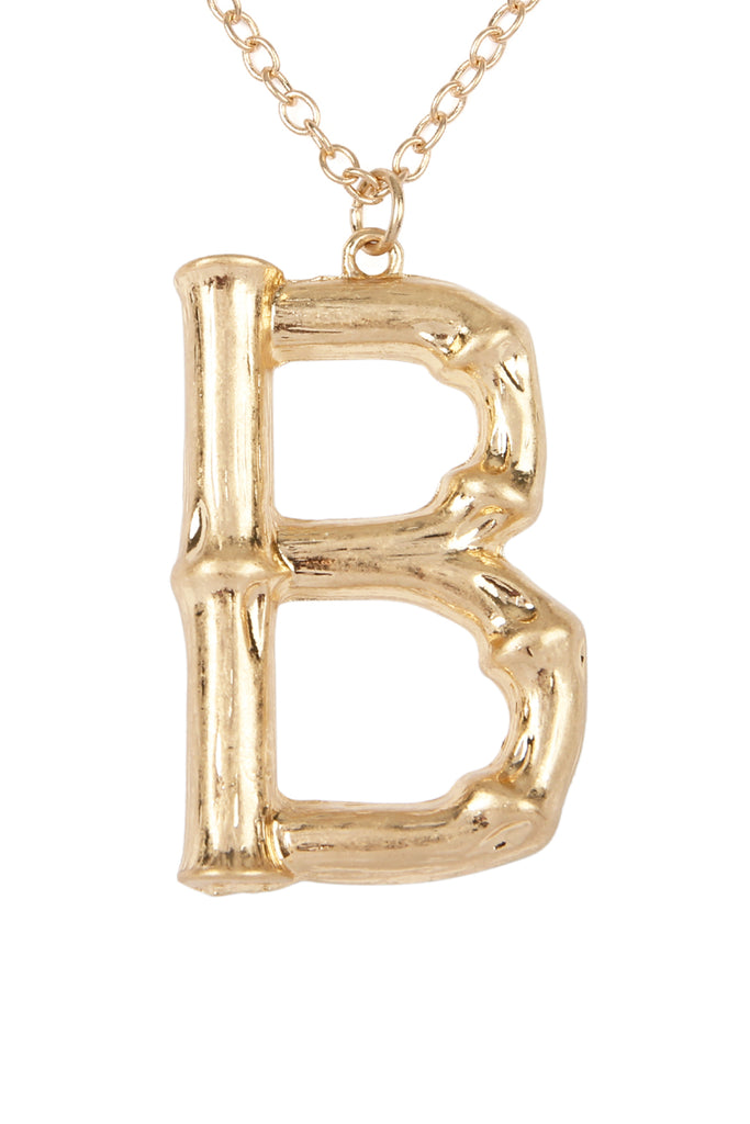 TNE0415 - CAST METAL BAMBOO ALPHABET NECKLACE WITH STUD EARRINGS