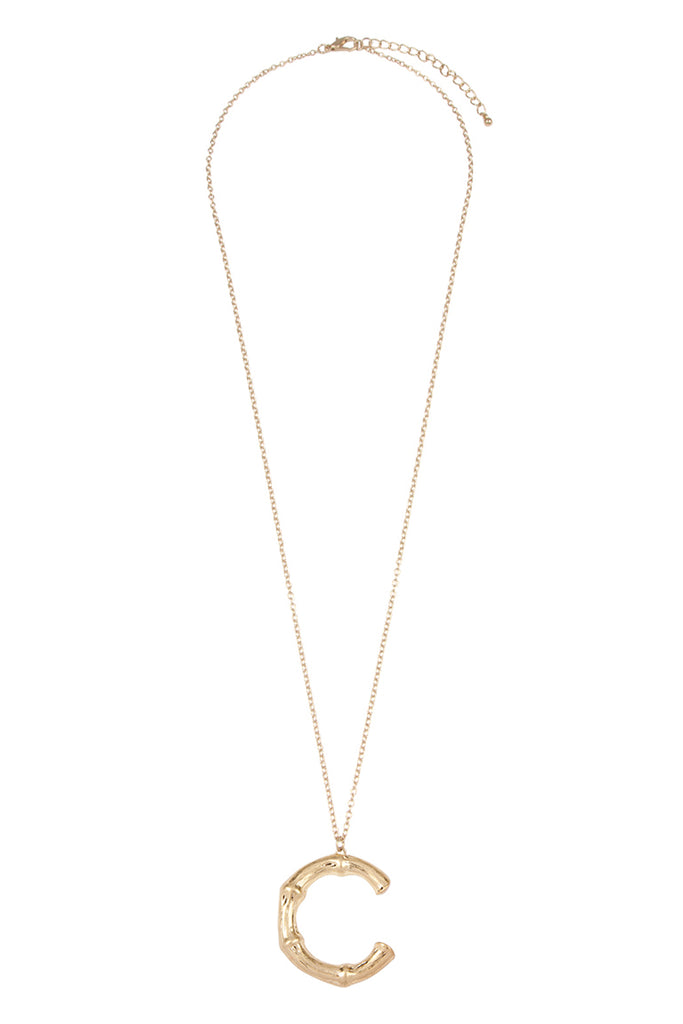TNE0415 - CAST METAL BAMBOO ALPHABET NECKLACE WITH STUD EARRINGS