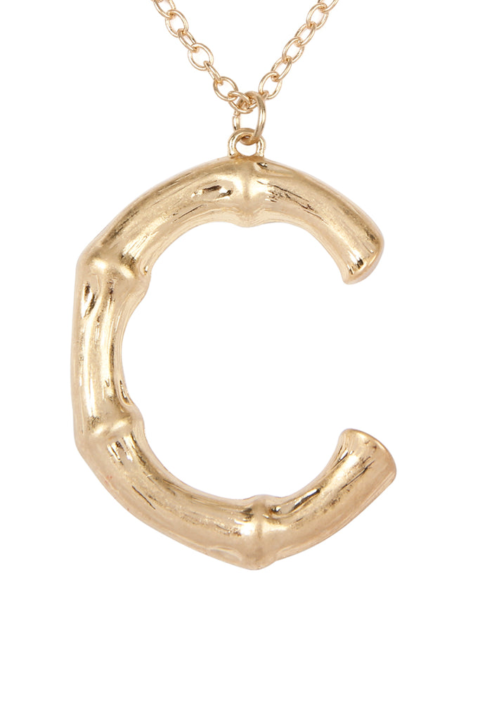 TNE0415 - CAST METAL BAMBOO ALPHABET NECKLACE WITH STUD EARRINGS