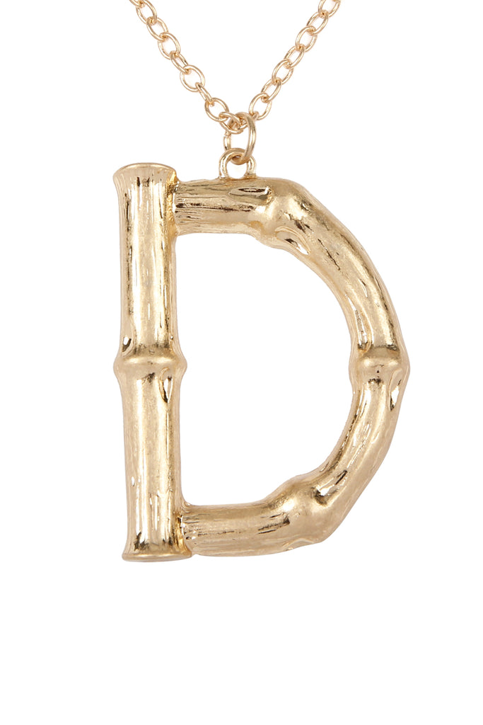 TNE0415 - CAST METAL BAMBOO ALPHABET NECKLACE WITH STUD EARRINGS