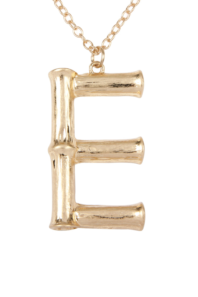 TNE0415 - CAST METAL BAMBOO ALPHABET NECKLACE WITH STUD EARRINGS