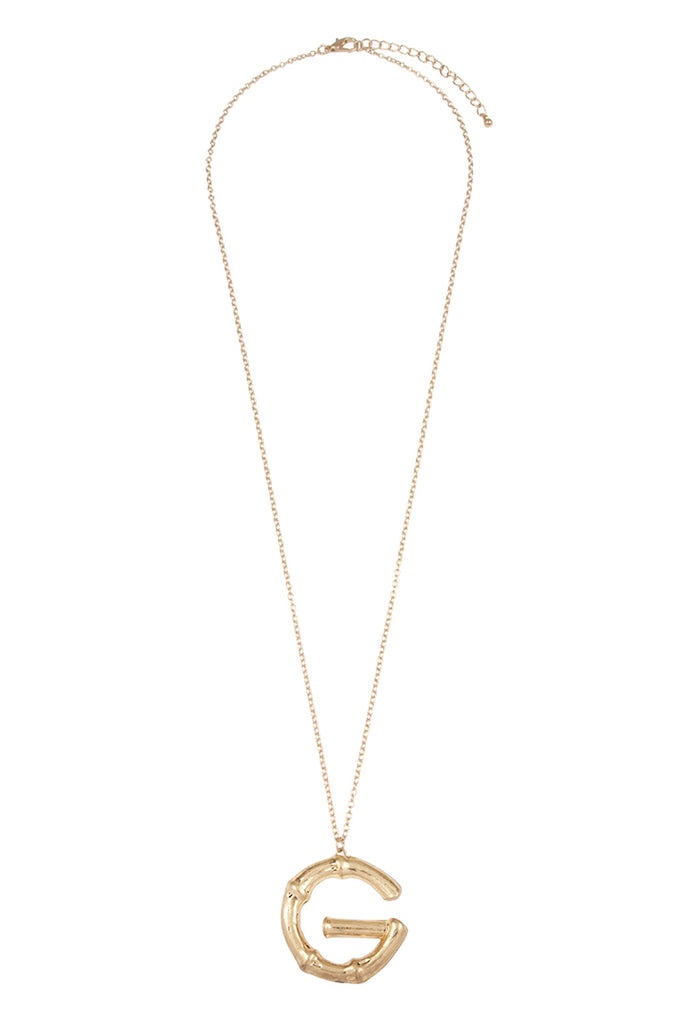 TNE0415 - CAST METAL BAMBOO ALPHABET NECKLACE WITH STUD EARRINGS