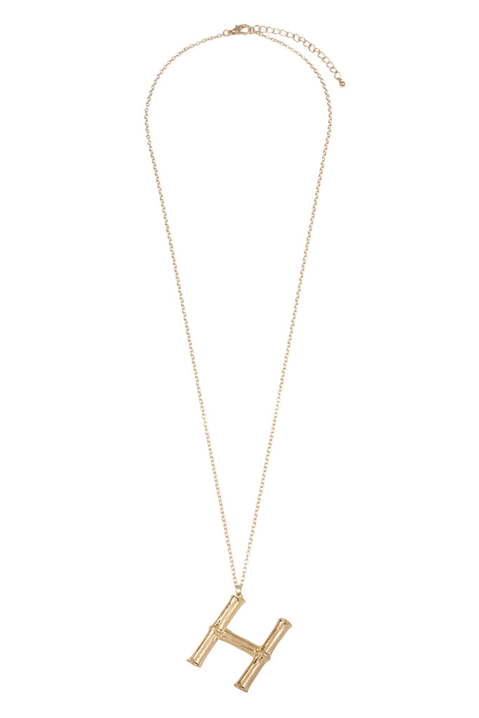 TNE0415 - CAST METAL BAMBOO ALPHABET NECKLACE WITH STUD EARRINGS