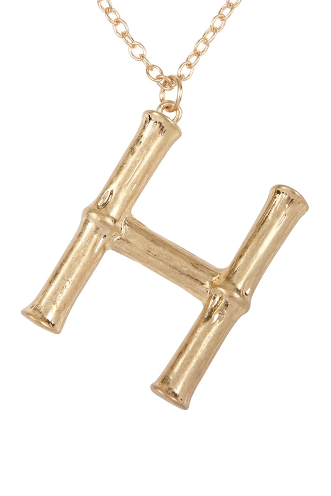 TNE0415 - CAST METAL BAMBOO ALPHABET NECKLACE WITH STUD EARRINGS