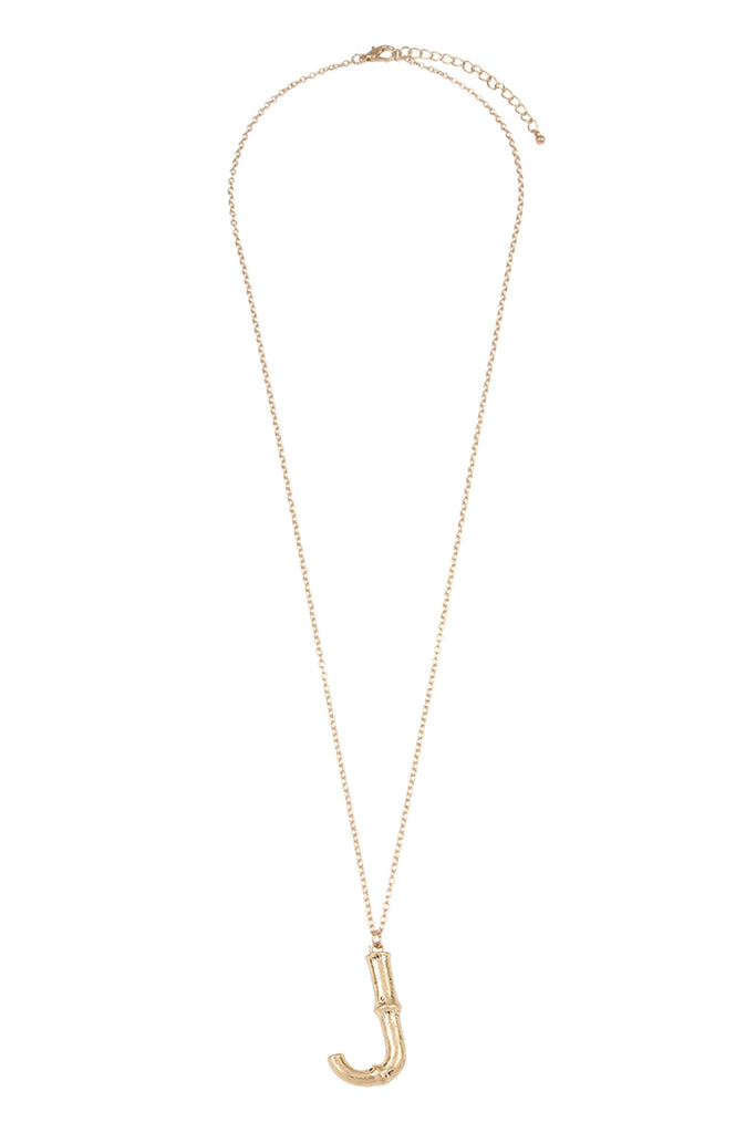TNE0415 - CAST METAL BAMBOO ALPHABET NECKLACE WITH STUD EARRINGS