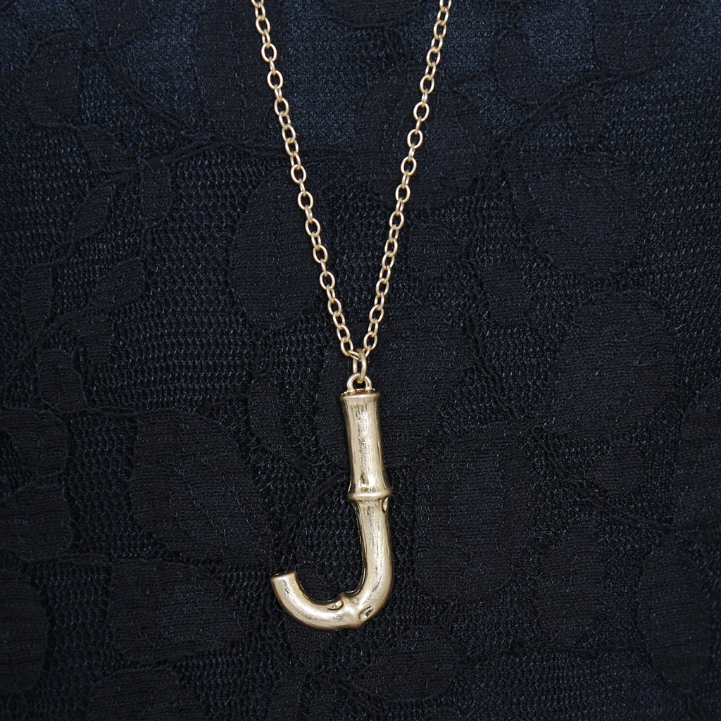 TNE0415 - CAST METAL BAMBOO ALPHABET NECKLACE WITH STUD EARRINGS