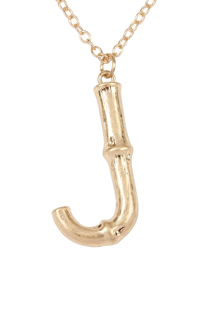 TNE0415 - CAST METAL BAMBOO ALPHABET NECKLACE WITH STUD EARRINGS