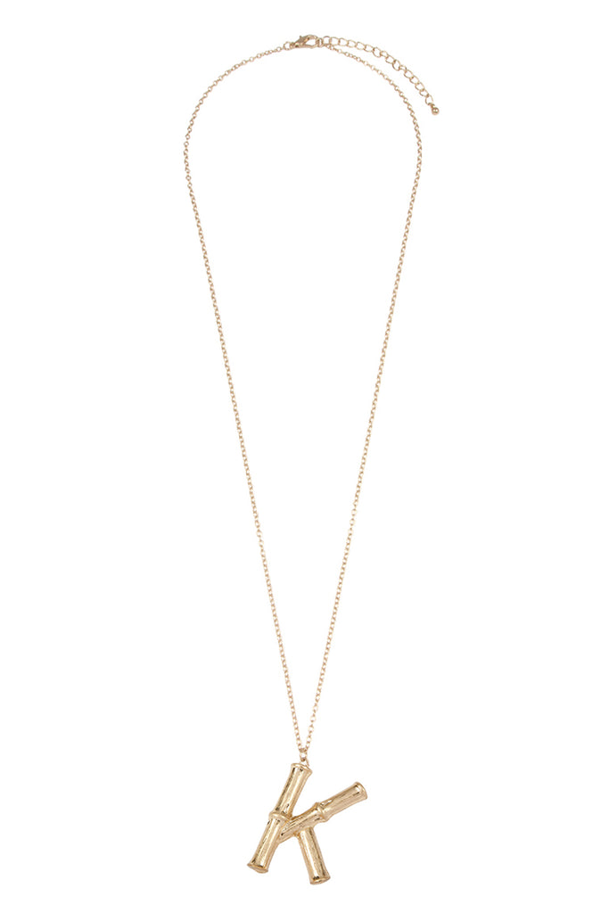 TNE0415 - CAST METAL BAMBOO ALPHABET NECKLACE WITH STUD EARRINGS