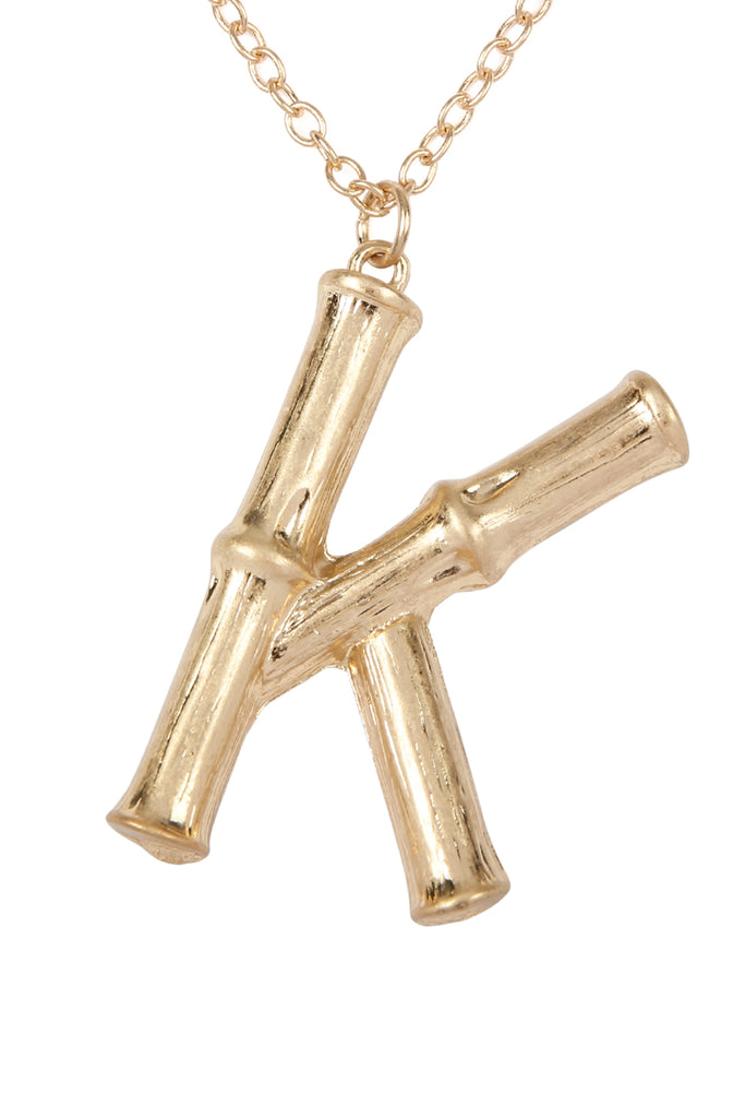 TNE0415 - CAST METAL BAMBOO ALPHABET NECKLACE WITH STUD EARRINGS