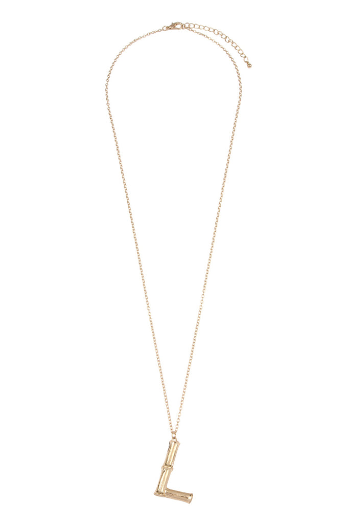 TNE0415 - CAST METAL BAMBOO ALPHABET NECKLACE WITH STUD EARRINGS