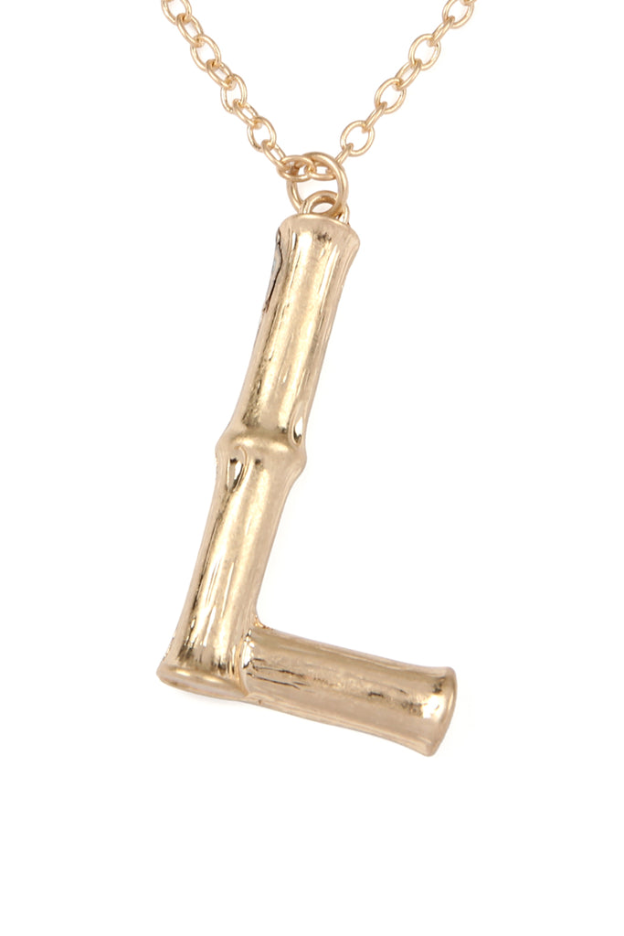 TNE0415 - CAST METAL BAMBOO ALPHABET NECKLACE WITH STUD EARRINGS