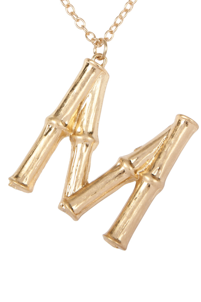 TNE0415 - CAST METAL BAMBOO ALPHABET NECKLACE WITH STUD EARRINGS