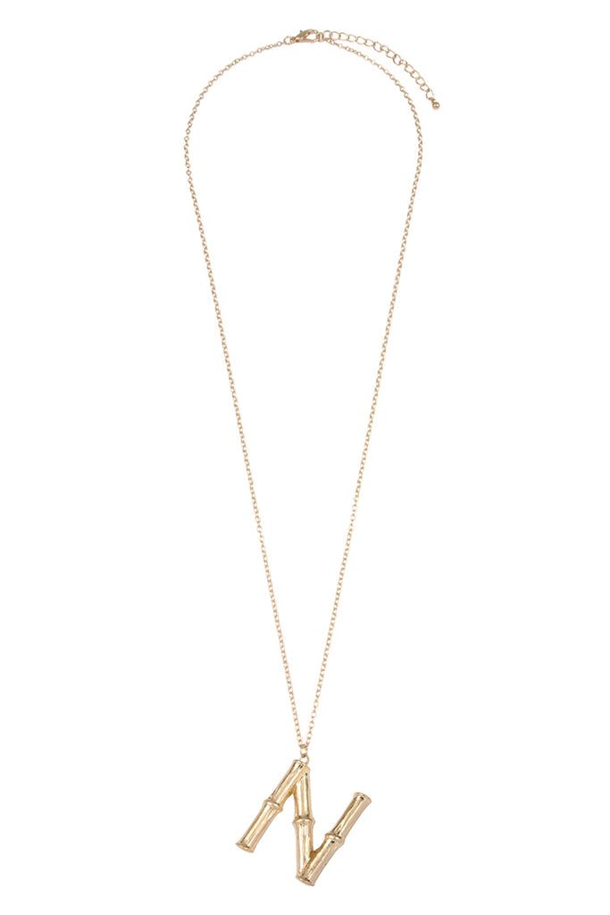 TNE0415 - CAST METAL BAMBOO ALPHABET NECKLACE WITH STUD EARRINGS