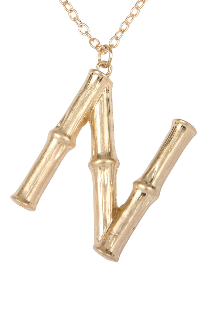TNE0415 - CAST METAL BAMBOO ALPHABET NECKLACE WITH STUD EARRINGS