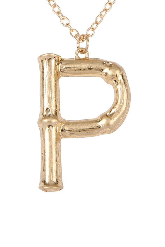 TNE0415 - CAST METAL BAMBOO ALPHABET NECKLACE WITH STUD EARRINGS