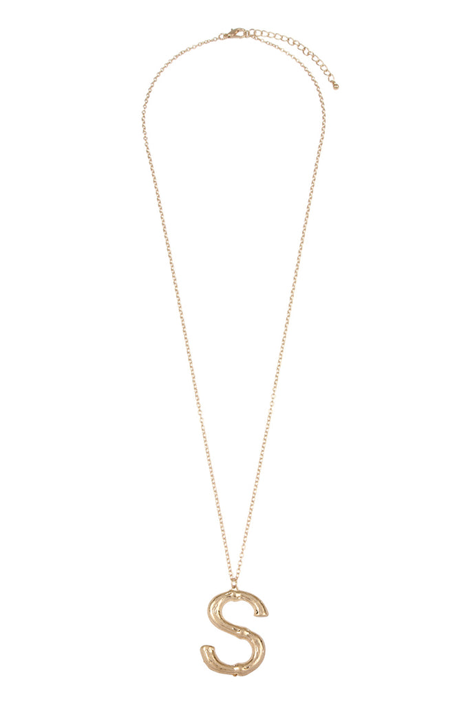 TNE0415 - CAST METAL BAMBOO ALPHABET NECKLACE WITH STUD EARRINGS