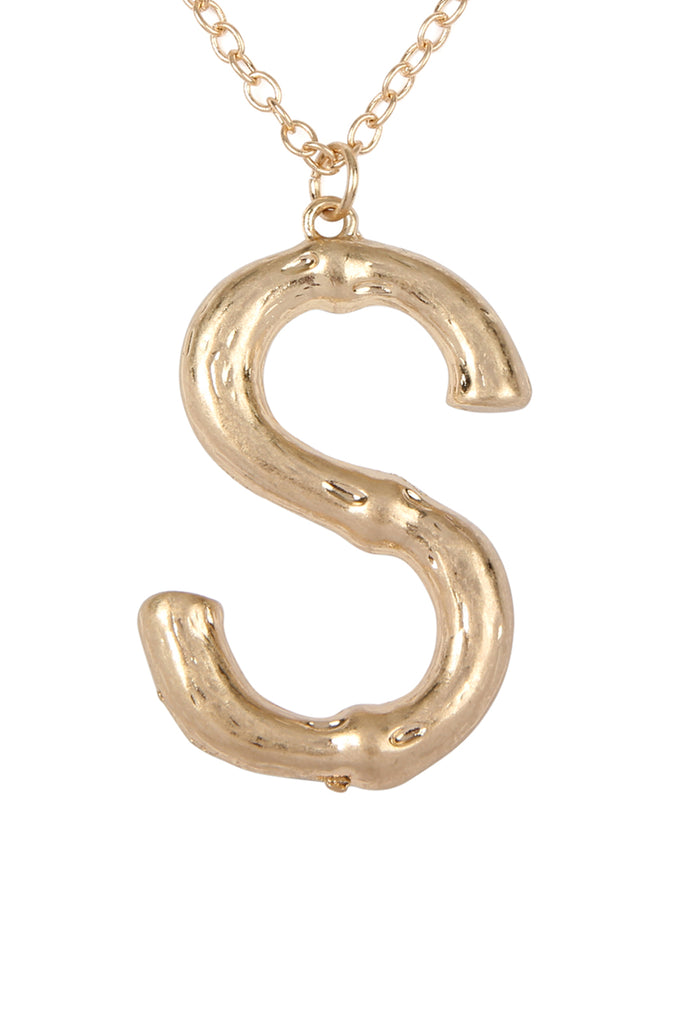 TNE0415 - CAST METAL BAMBOO ALPHABET NECKLACE WITH STUD EARRINGS