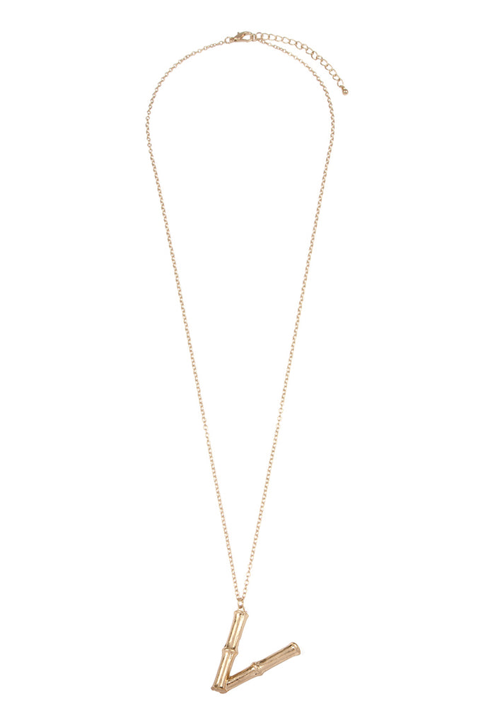 TNE0415 - CAST METAL BAMBOO ALPHABET NECKLACE WITH STUD EARRINGS