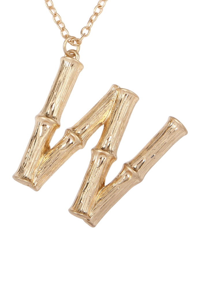 TNE0415 - CAST METAL BAMBOO ALPHABET NECKLACE WITH STUD EARRINGS