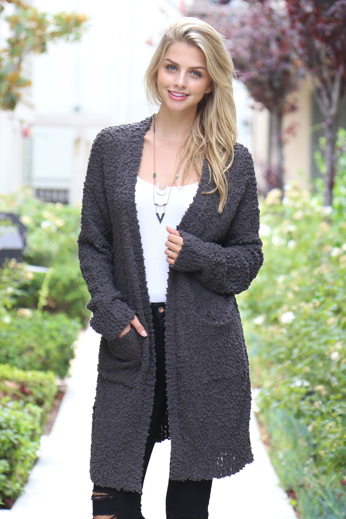 Popcorn Pocket Open Cardigan - Riah Fashion