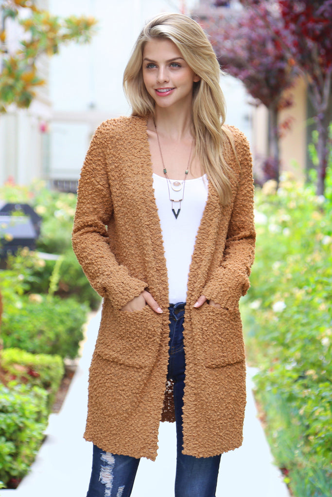 Popcorn Pocket Open Cardigan - Riah Fashion