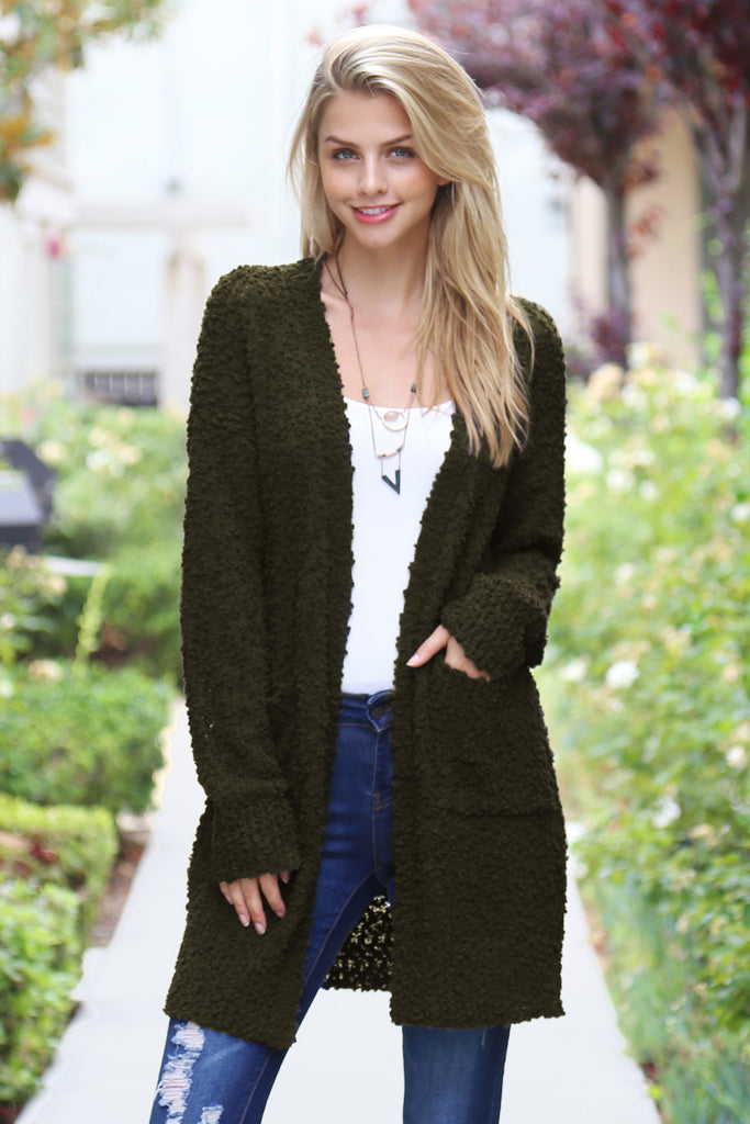 Popcorn Pocket Open Cardigan - Riah Fashion