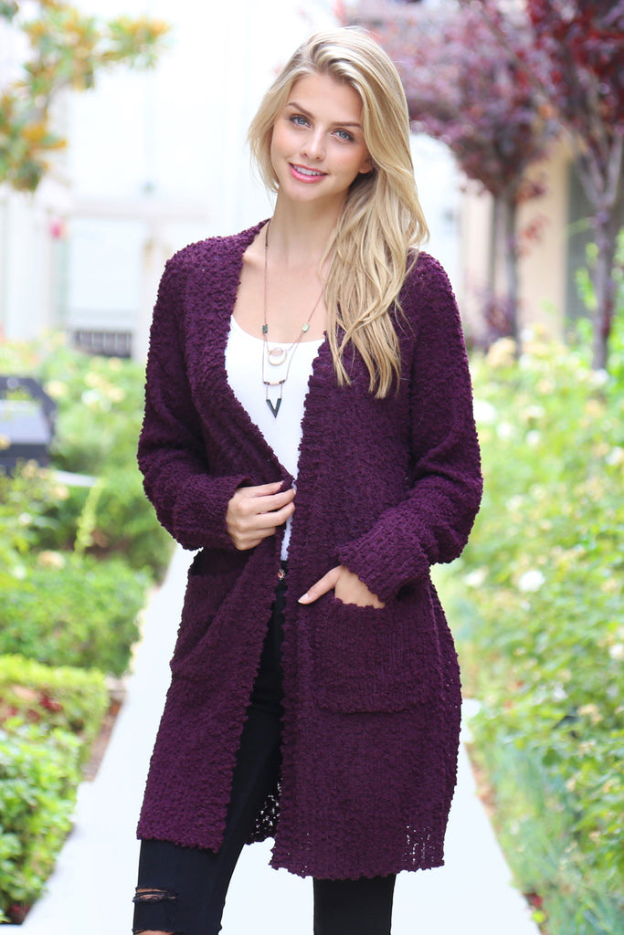 Popcorn Pocket Open Cardigan - Riah Fashion