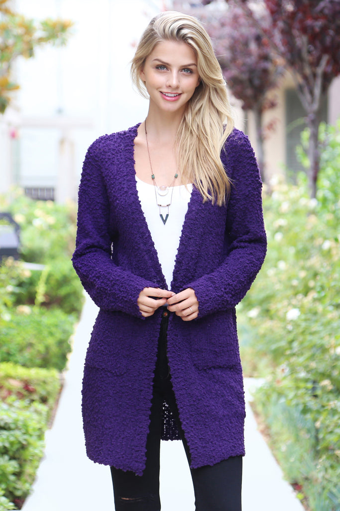 Popcorn Pocket Open Cardigan - Riah Fashion
