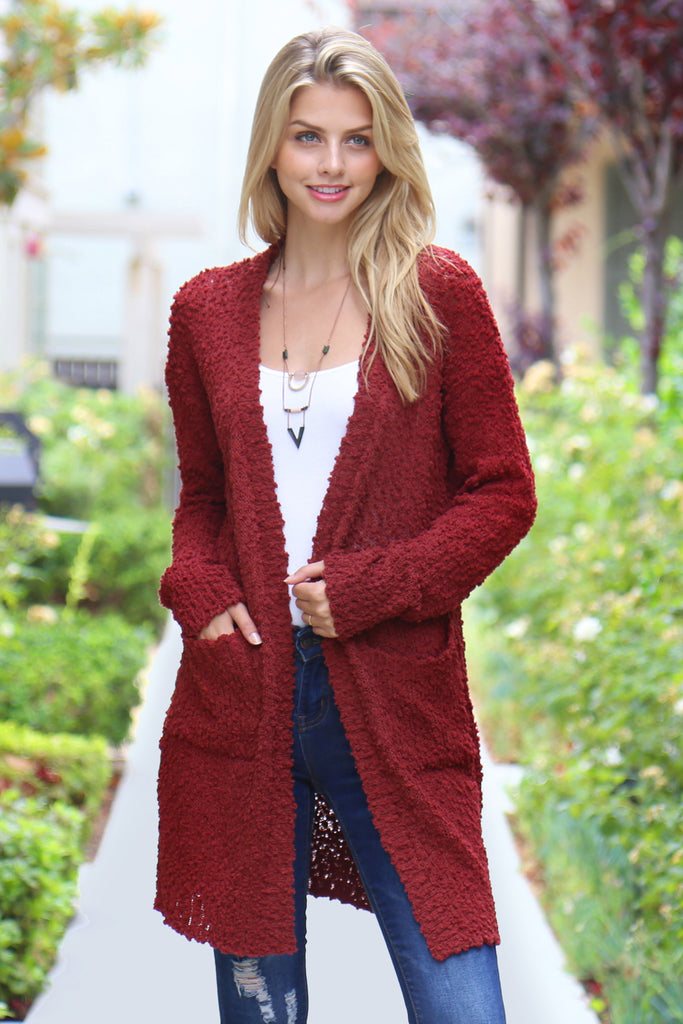 Popcorn Pocket Open Cardigan - Riah Fashion