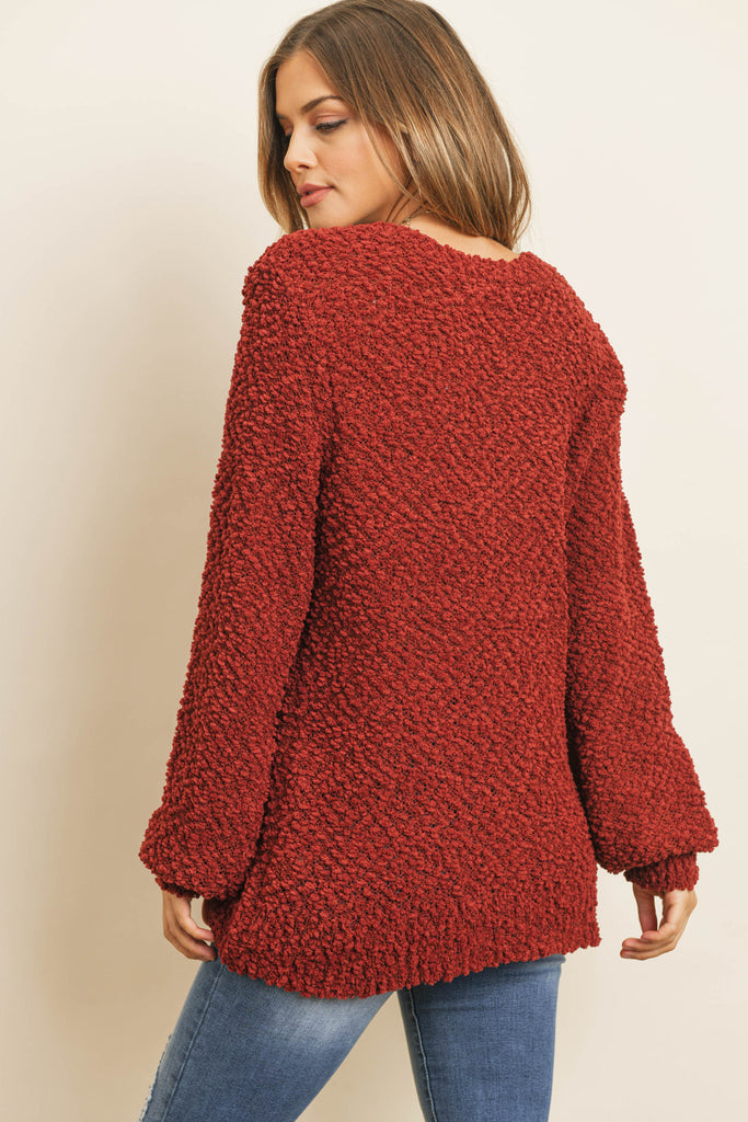 Popcorn Balloon Sleeve Pullover Sweater