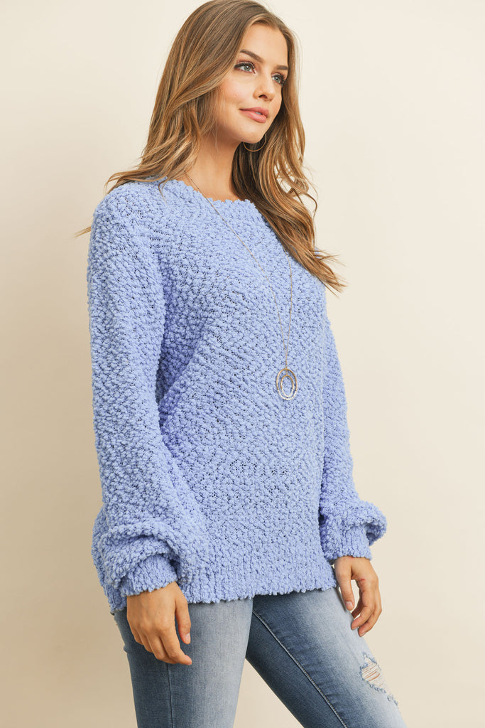 Popcorn Balloon Sleeve Pullover Sweater