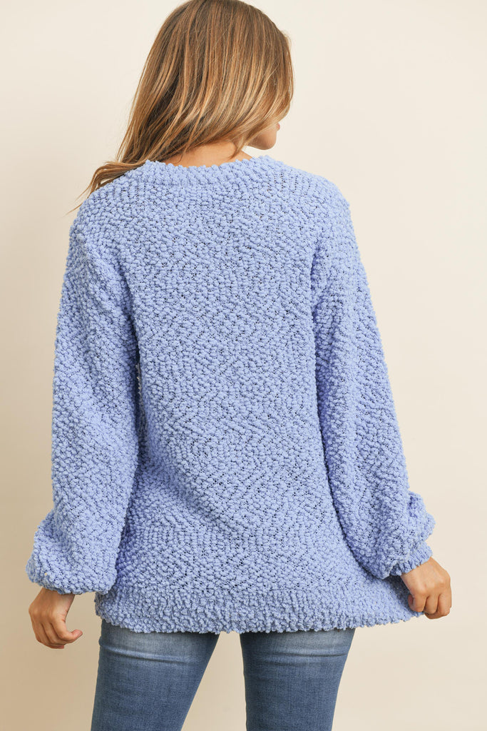 Popcorn Balloon Sleeve Pullover Sweater