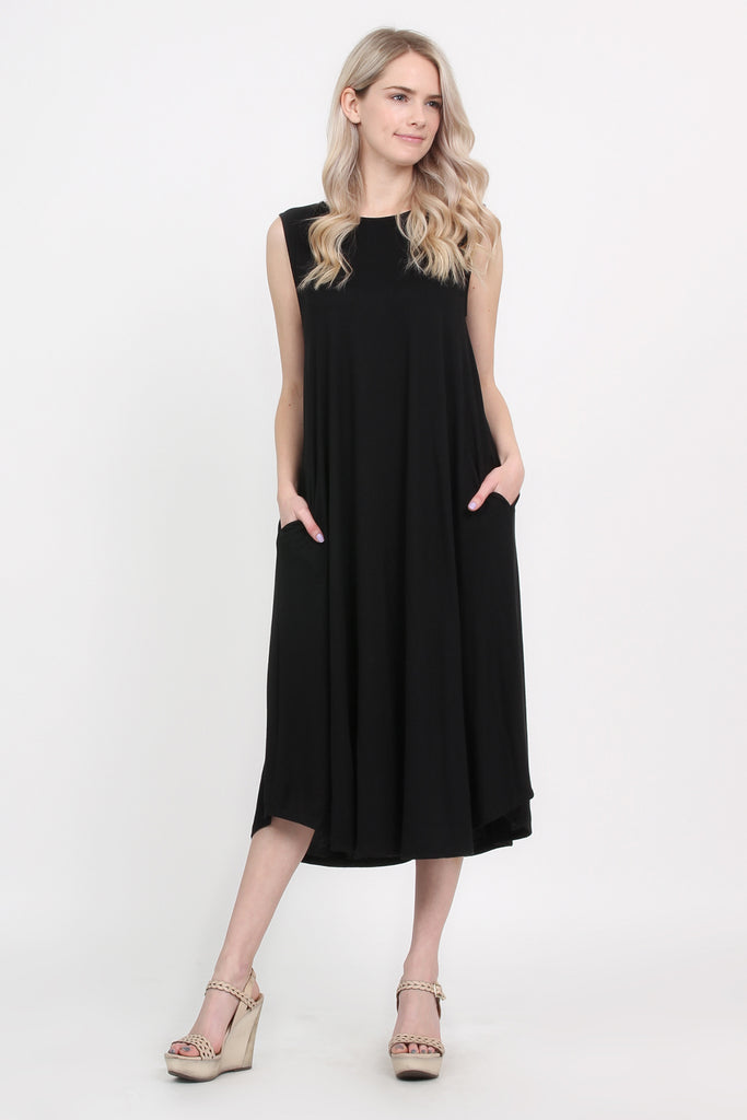 Sleeveless Pocket Midi Dress - Riah Fashion