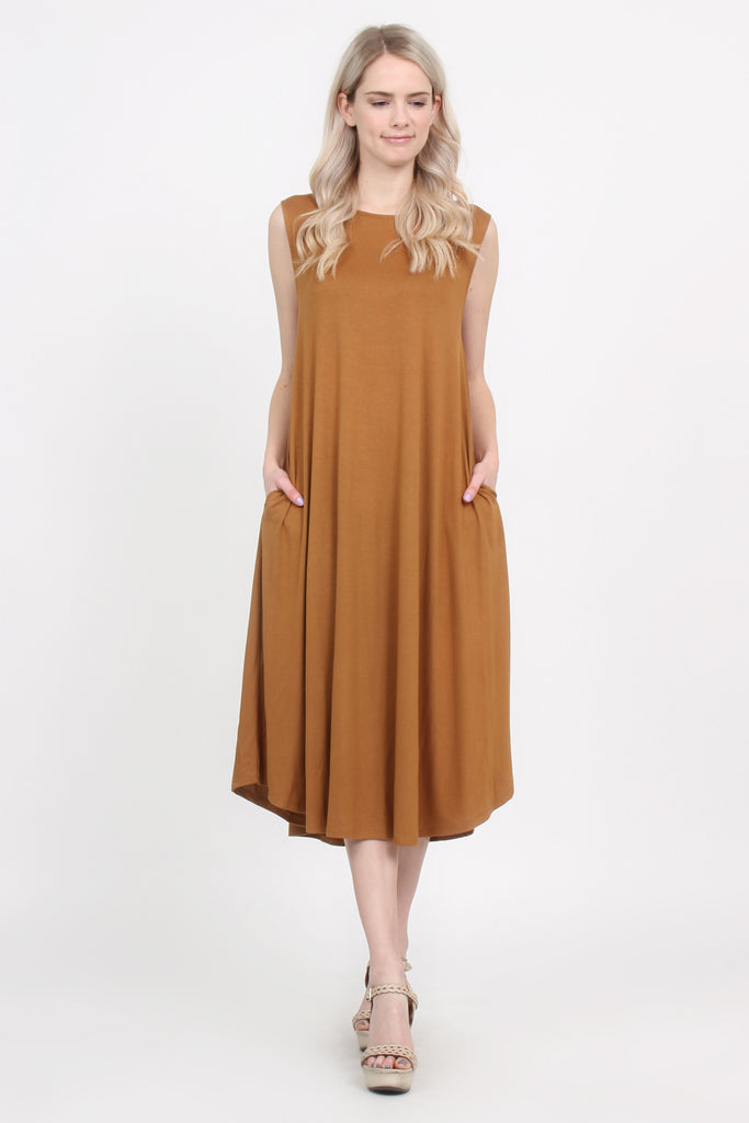Sleeveless Pocket Midi Dress - Riah Fashion