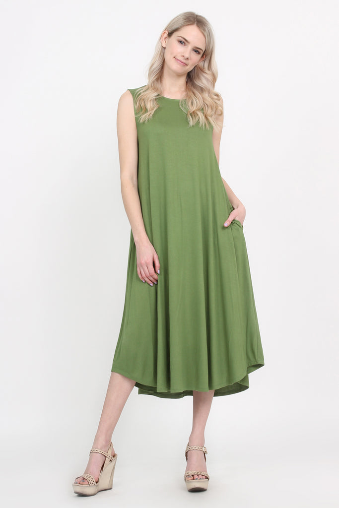 Sleeveless Pocket Midi Dress - Riah Fashion