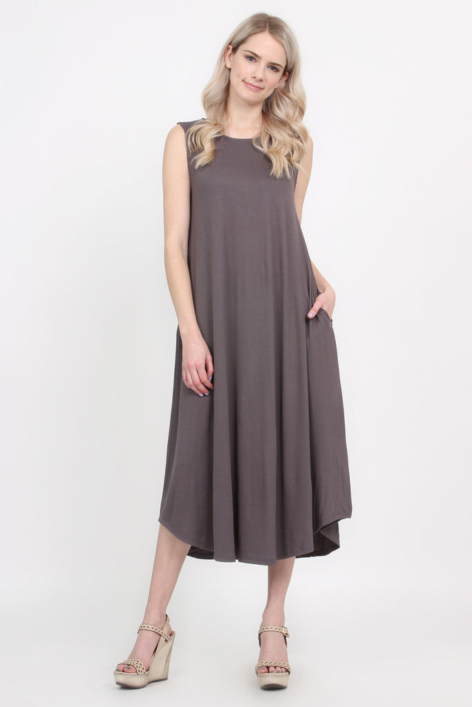 Sleeveless Pocket Midi Dress - Riah Fashion