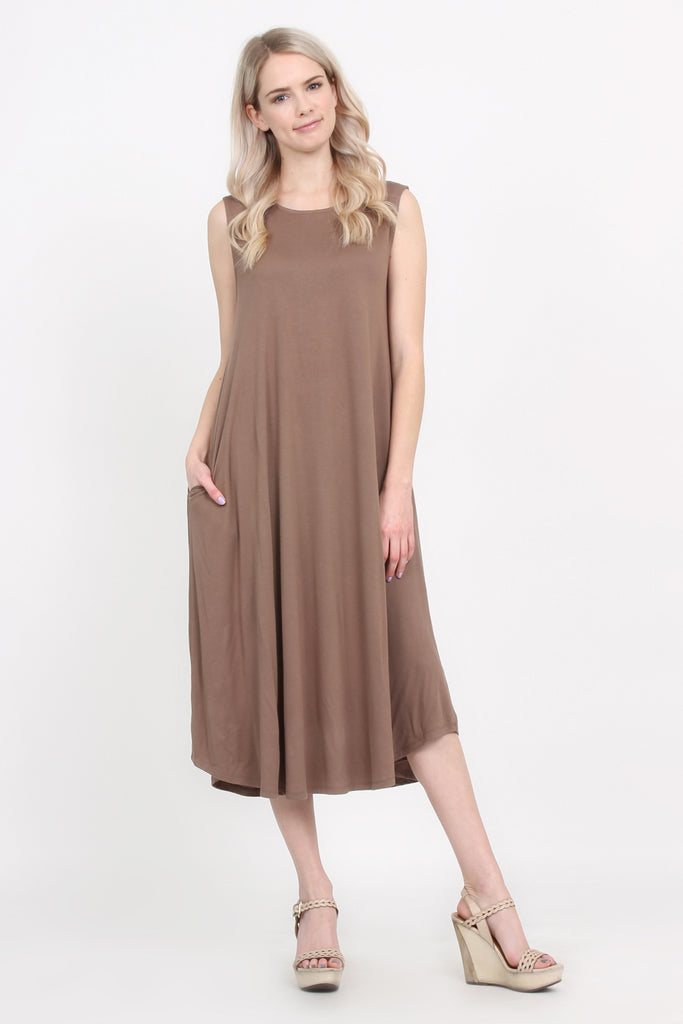 Sleeveless Pocket Midi Dress - Riah Fashion