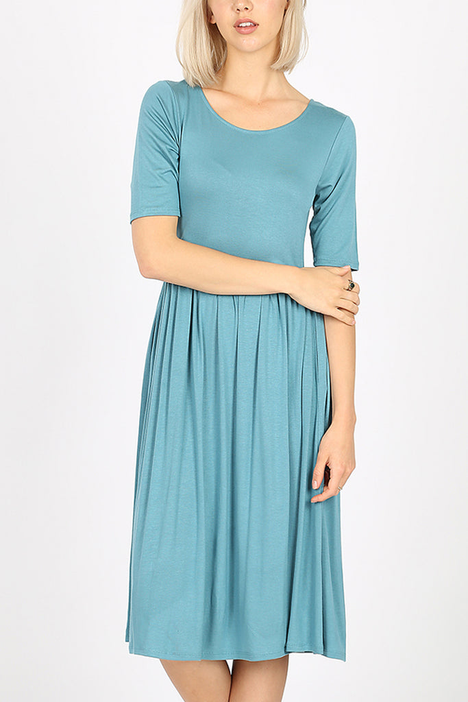 Short Sleeved Empire Waist Pocket Dress
